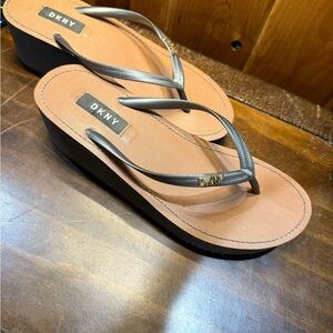 DKNY Gray with Gold Metallic Finish and Wedge Sole NWOT